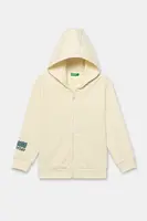 Dětská bavlněná mikina United Colors of Benetton béžová barva, s kapucí, vzorovaná, 3J68G503Y