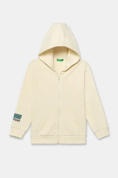 Dětská bavlněná mikina United Colors of Benetton béžová barva, s kapucí, vzorovaná, 3J68G503Y