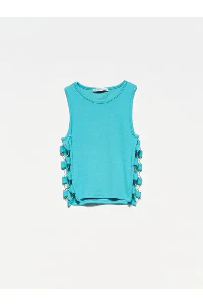 Dilvin 20109 Krátký top s kroužkovým detailem - tyrkysový