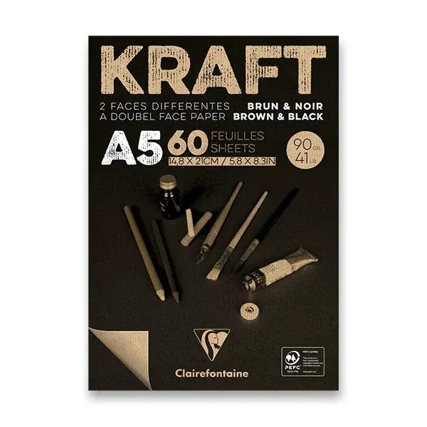 Blok Clairefontaine Brown & Black Kraft - A5, 60 listů, 90 g