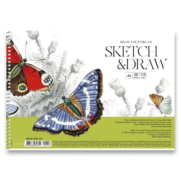 Spirálový náčrtník Shkolyaryk Muse Sketch&Draw - A4, 50 listů