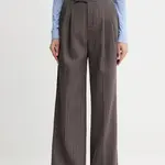 Kalhoty s vlnou ISABELLE BLANCHE dámské, hnědá barva, široké, high waist, IS25FW-P044-T003