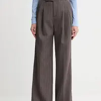 Kalhoty s vlnou ISABELLE BLANCHE dámské, hnědá barva, široké, high waist, IS25FW-P044-T003