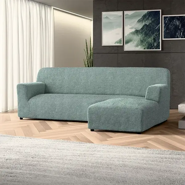 Bielastické potahy COSTINA mátová sedačka s otomanem vpravo (š. 170 - 300 cm)