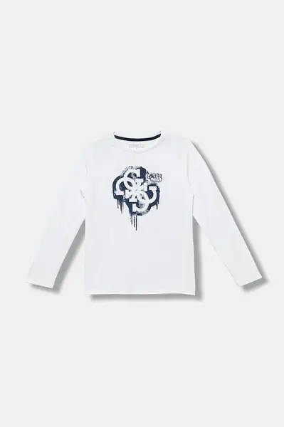 Dětské bavlněné tričko s dlouhým rukávem Guess bílá barva, s potiskem, L5BI01 I3Z14