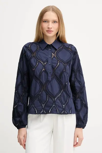 Bavlněná halenka Mos Mosh NOLIN dámská, modrá barva, hladká, 174010