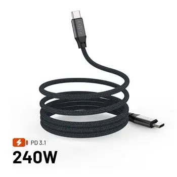 Magnetický nabíjecí a datový opletený kabel FIXED s konektory USB-C/USB-C a podporou PD, 2m, USB 2.0, 240W, šedá