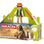 Igráček Archeológ - figúrka s egyptskými vykopávkami masky faraóna a sošky bohyne Bastet