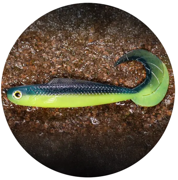 Redbass gumová nástraha twister kixter dark/signal yellow uv - l 100 mm