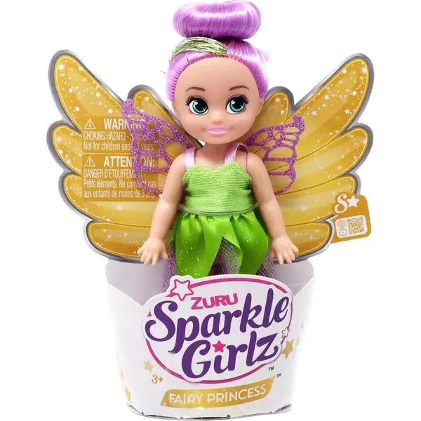Zuru Víla Sparkle Girlz s krídlami v kornútku zelené šaty fialové vlasy