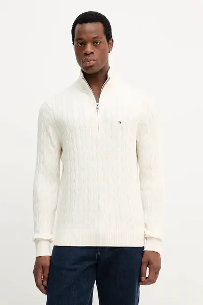 Bavlněný svetr Tommy Hilfiger béžová barva, MW0MW36532