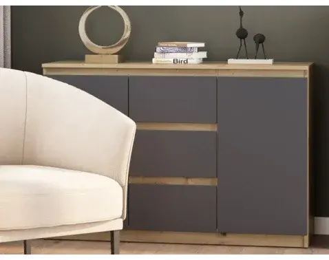 Komoda se 3 zásuvkami Carlos, dub artisan/grafit, 120 cm%