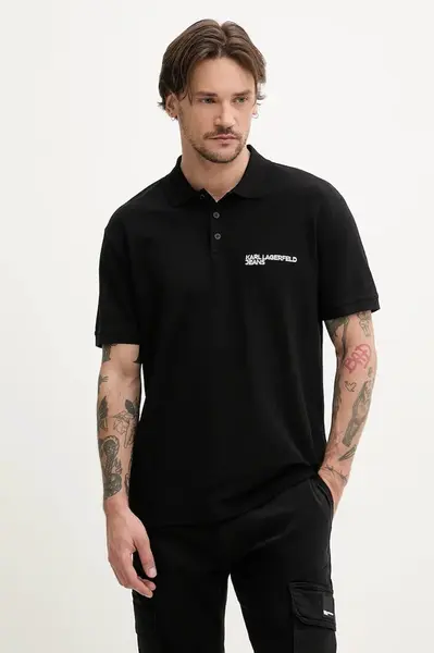 Bavlněné polo tričko Karl Lagerfeld Jeans černá barva, A2M17094