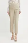 Kalhoty Morgan PLUX.F dámské, béžová barva, high waist, PLUX.F