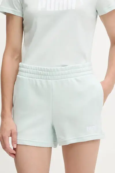 Kraťasy Puma dámské, tyrkysová barva, s aplikací, high waist, 682439