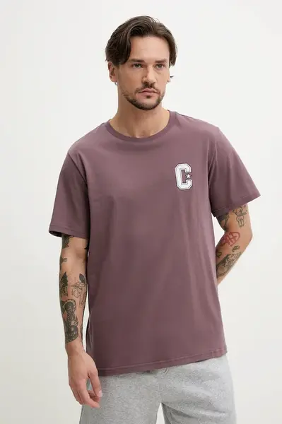 Bavlněné tričko Converse hnědá barva, s aplikací, 10027362-A03