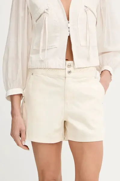 Džínové šortky Morgan dámské, béžová barva, high waist, SHOBO