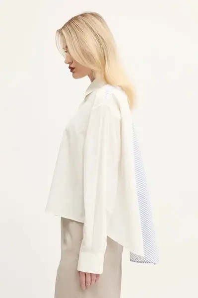 Bavlněná košile MM6 Maison Margiela béžová barva, relaxed, s klasickým límcem, S52DT0042