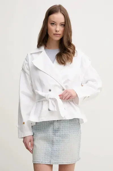 Bavlněný trenčkot Pepe Jeans SUE bílá barva, oversize, PL402568