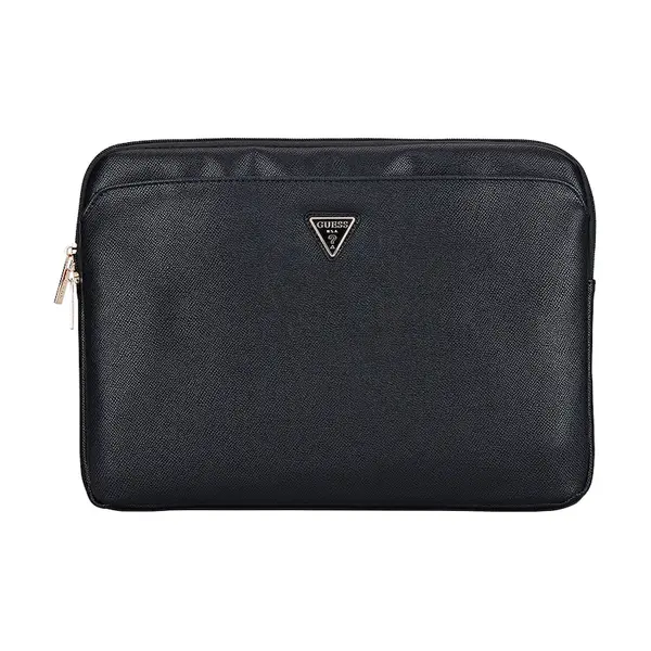 Obal na notebook Guess Sleeve 14" Grained Zipper Pocket Triangle Logo černá barva, GUCS14ZPGTSPSK