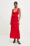Lněné šaty Answear.LAB červená barva, maxi