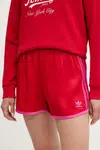 Kraťasy adidas Originals 3-Stripes dámské, červená barva, s aplikací, high waist, JZ3513