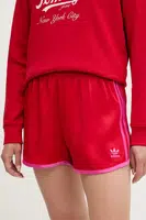 Kraťasy adidas Originals 3-Stripes dámské, červená barva, s aplikací, high waist, JZ3513