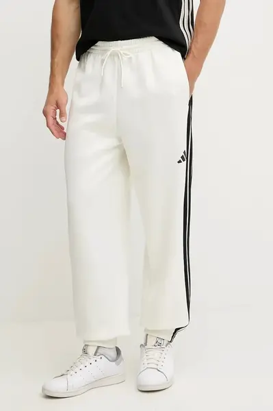 Tepláky adidas Stadium pánské, béžová barva, s aplikací, JX5619