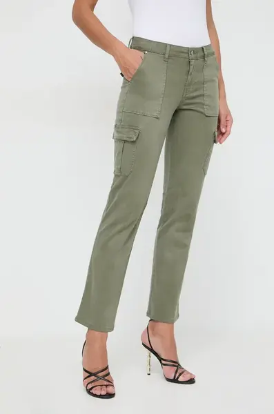 Kalhoty Guess dámské, zelená barva, jednoduché, high waist, W4RB59 W93CL