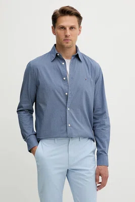 Bavlněná košile Tommy Hilfiger pánská, tmavomodrá barva, regular, s klasickým límcem, MW0MW39438