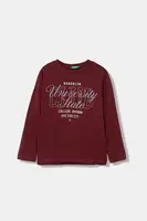 Dětské bavlněné tričko s dlouhým rukávem United Colors of Benetton vínová barva, s potiskem, 35RYC10QQ