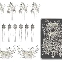 Sada ozdobných vlásenek a hřebínků Sibel Festive Hair Pins Silver Color Kit - 13 ks, stříbrná + dárek zdarma