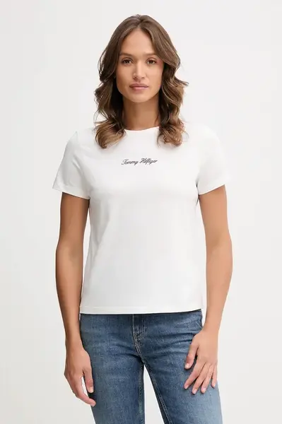 Bavlněné tričko Tommy Hilfiger dámské, bílá barva, WW0WW47460