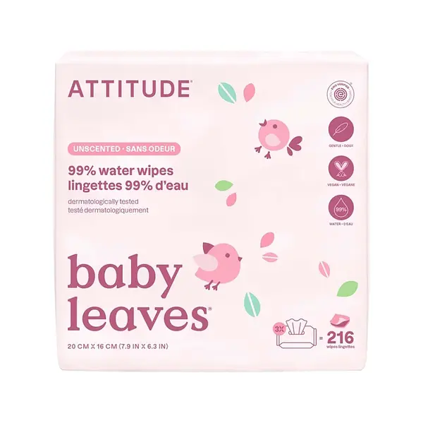 ATTITUDE Baby leaves vlhčené ubrousky bez vůně 3 x 72 ks