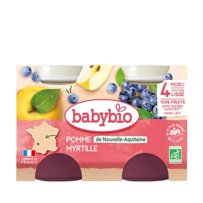 BABYBIO Jablko a borůvky 2x130 g