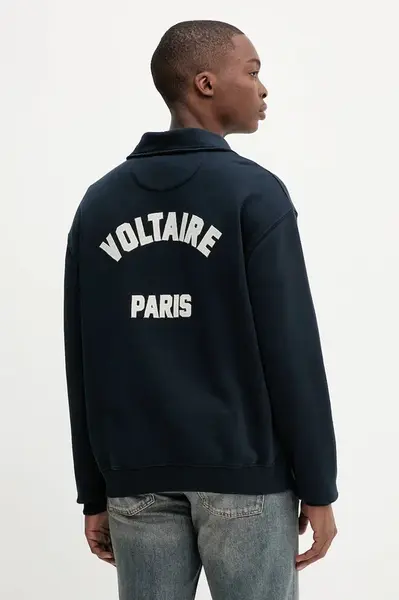 Bavlněná mikina ZADIG&VOLTAIRE pánská, tmavomodrá barva, s aplikací, JMSS01313