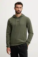 Bavlněná mikina EA7 Emporio Armani pánská, zelená barva, s kapucí, hladká, PJVRZ.8NPM32