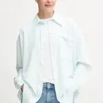 Košile Calvin Klein Jeans dámská, tyrkysová barva, relaxed, s klasickým límcem, LV044C148G