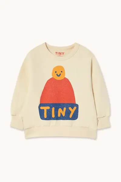 Dětská bavlněná mikina Tinycottons BEANIE GRAPHIC SWEATSHIRT béžová barva, s potiskem, AW25-291