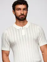 Ombre Men's openwork polo shirt with zipper at neckline - white