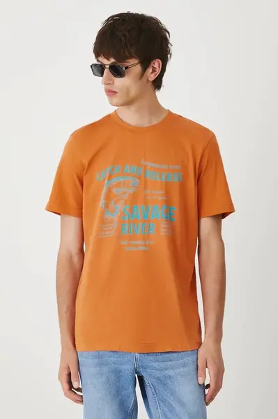 Bavlněné tričko Medicine pánské, oranžová barva, s potiskem