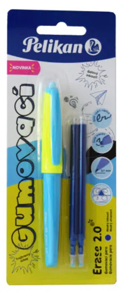 Gumovací pero neonově modré,1 ks+2náplně