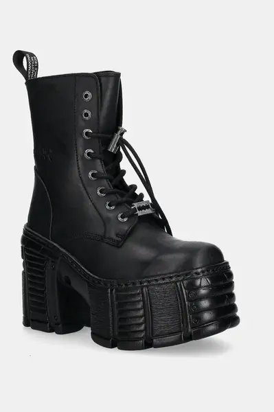 Kožené kotníkové boty New Rock CRUST NEGRO, TOWER MAX dámské, černá barva, na podpatku, M-TM001-C2