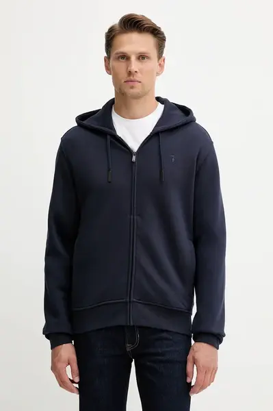 Bavlněná mikina Trussardi pánská, tmavomodrá barva, s kapucí, hladká, G8068000028N
