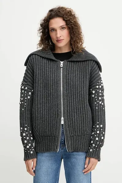 Vlněný kardigan Pinko dámský, šedá barva, 105638 A2TR