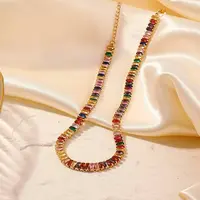 Brass Pave Rectangle Cubic Zirconia Tennis Necklaces for Women