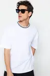Trendyol Premium Basic White Relaxed Cut Knitted Tape Textured Pique T-Shirt