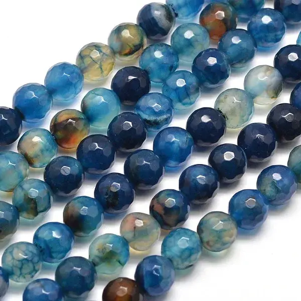 Dyed Natural Agate Faceted Round Beads Strands