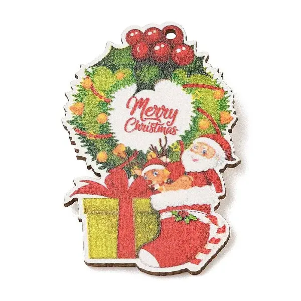 Christmas Theme Wood Printed Brooches for Women