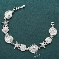 Summer Beach Brass Micro Pave Clear Cubic Zirconia Starfish & Shell Shape Link Chain Bracelets